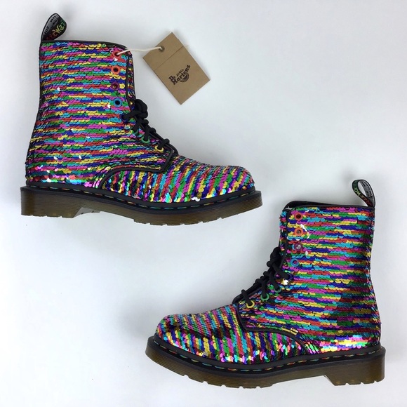 Dr. Martens 1460 Rainbow Sequins Silver Leather - Picture 2 of 7